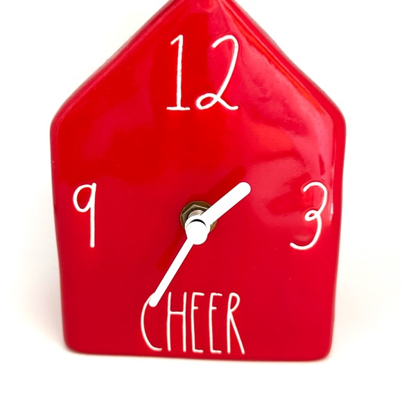 RAE DUNN Festive Red Ceramic House Shaped CHEER Clock - Picture 8 of 10